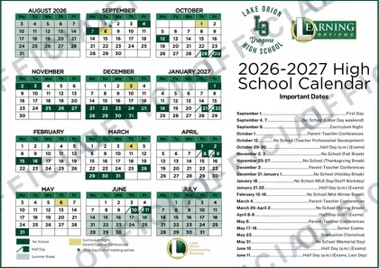 Lake Orion Learning Options High School 2026-27 calendar