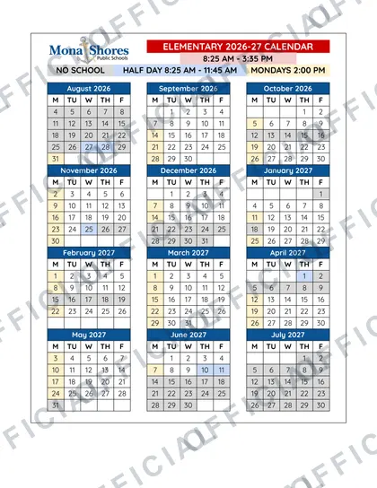 Mona Shores Public Schools 2026-27 calendar