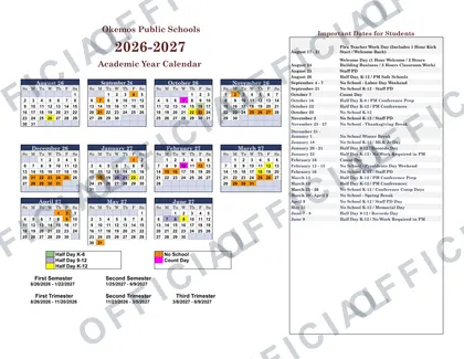 Okemos Public Schools 2026-27 calendar