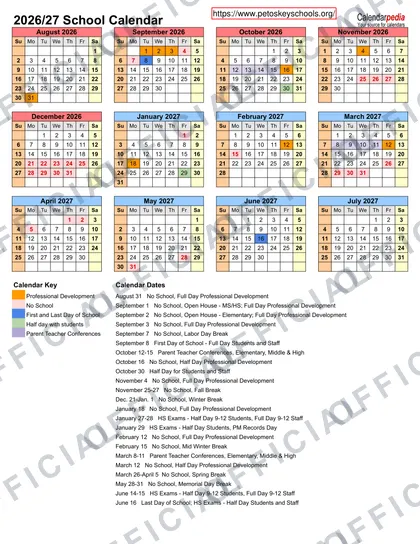 Public Schools of Petoskey 2026-27 calendar