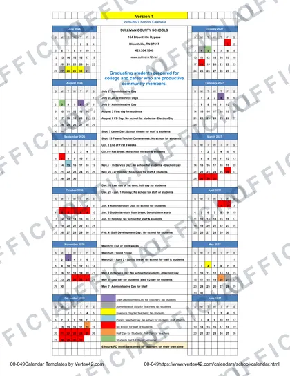 SULLIVAN COUNTY SCHOOLS 2026-27 calendar