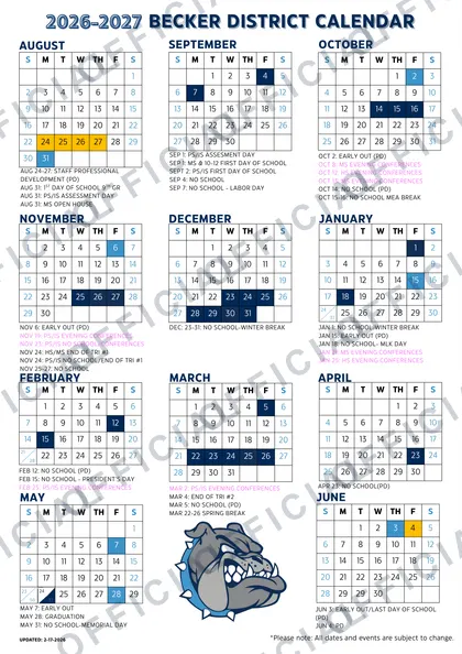 Becker Public Schools 2026-27 calendar
