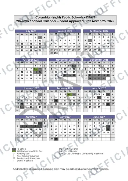 Columbia Heights Public Schools 2026-27 calendar