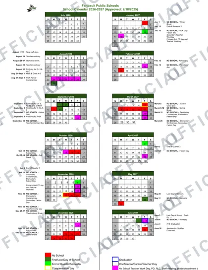 Faribault Public Schools 2026-27 calendar