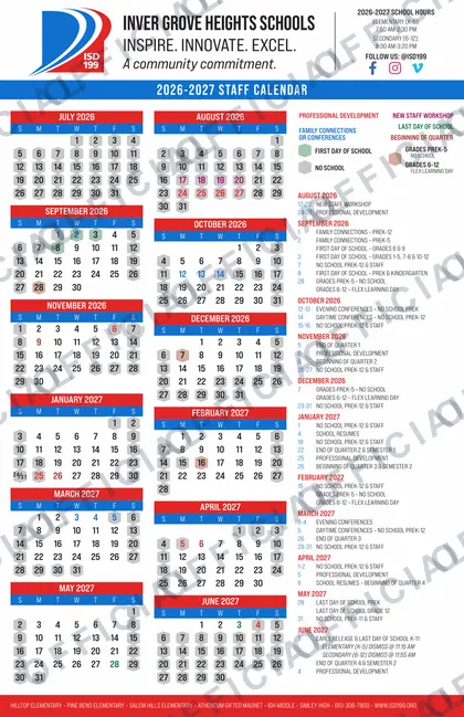Inver Grove Heights Schools isd 99 2026-27 calendar