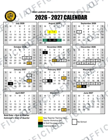 New London-Spicer isd #345 2026-27 calendar