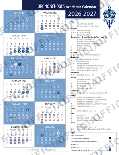 Orono Public Schools 2026-27 calendar