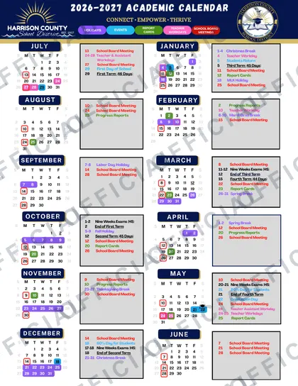 Harrison County School District 2026-27 calendar