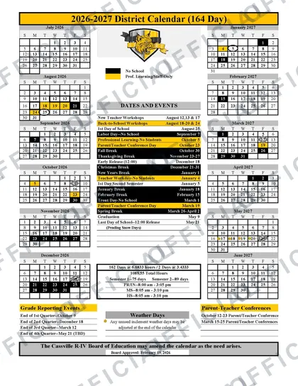 Cassville R-IV School District 2026-27 calendar