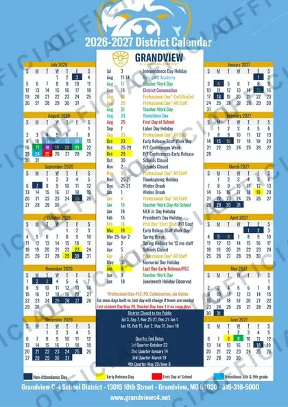 Grandview C-4 School District 2026-27 calendar