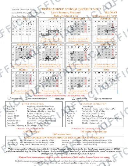Lee's Summit R-7 School District 2026-27 calendar