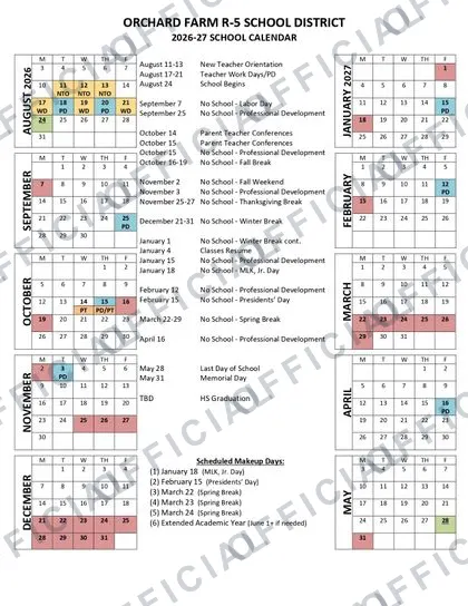 ORCHARD FARM R-5 SCHOOL 2026-27 calendar
