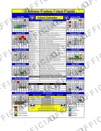 Riverview Gardens School District 2026-27 calendar