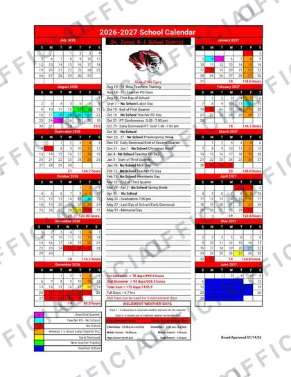 St. James R-1 2026-27 calendar