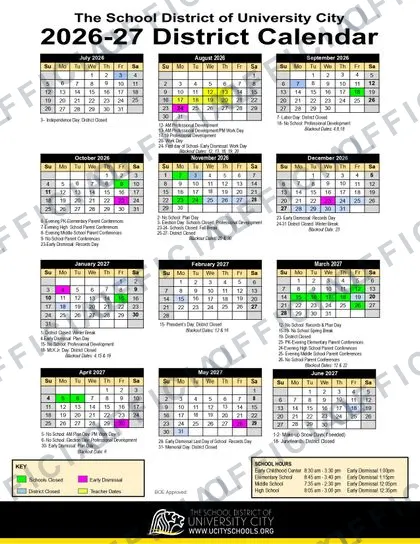 The School District of University City 2026-27 calendar