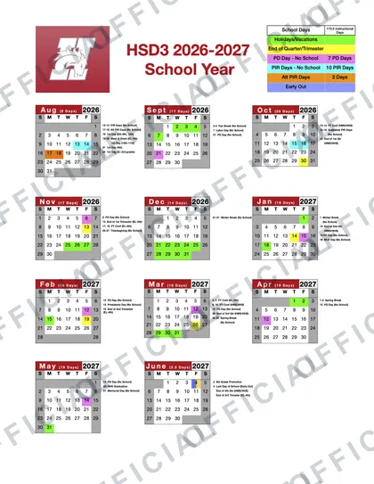 HSD3 2026-27 calendar