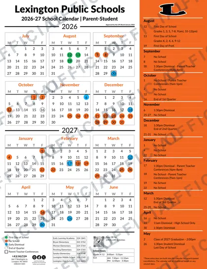 Lexington Public Schools 2026-27 calendar