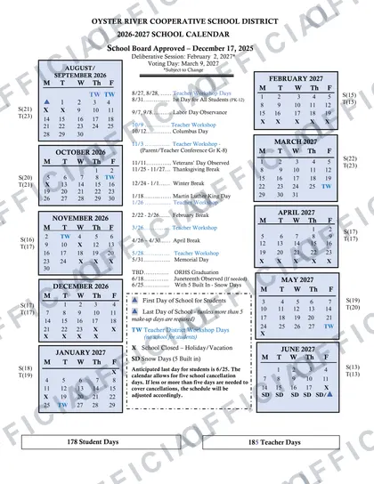 Oyster River Cooperative School ORCSD 2026-27 calendar