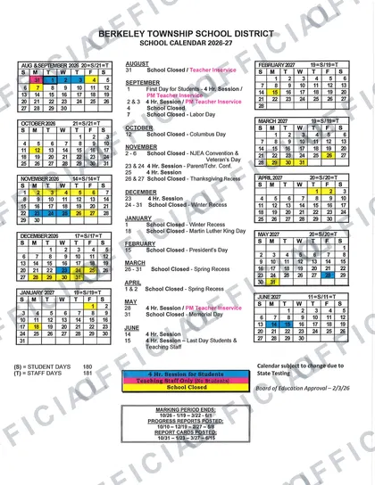 Caldwell-West Caldwell Public Schools 2026-27 calendar
