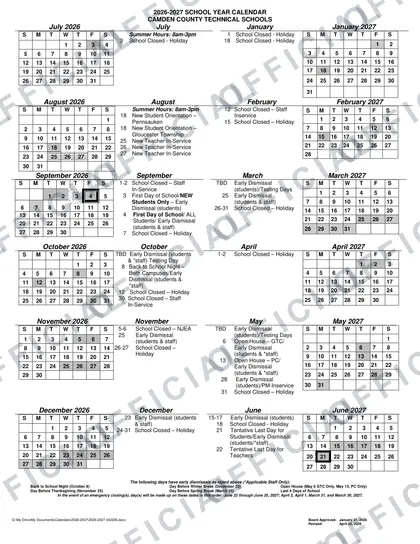 CAMDEN COUNTY TECHNICAL SCHOOLS 2026-27 calendar