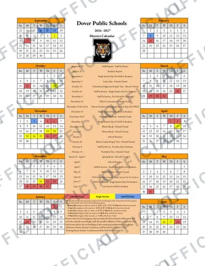 Dover Public Schools 2026-27 calendar