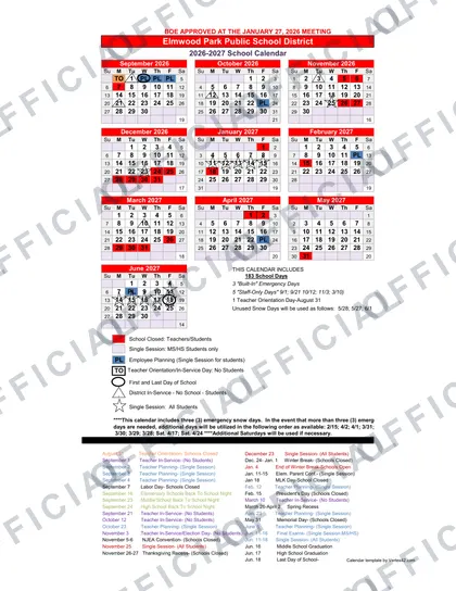 Elmwood Park Public School District 2026-27 calendar