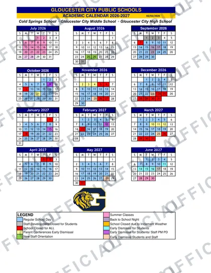 Gloucester City Public Schools 2026-27 calendar