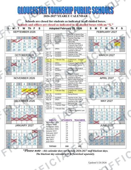 GLOUCESTER TOWNSHIP PUBLIC 2026-27 calendar