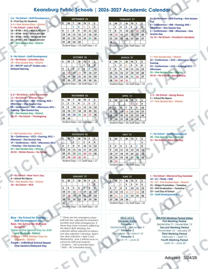Keansburg Public Schools 2026-27 calendar
