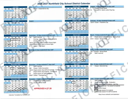Northfield City School District 2026-27 calendar