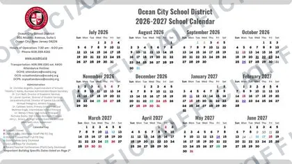Ocean City School District 2026-27 calendar