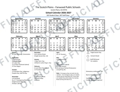 The Scotch Plains - Fanwood Public Schools 2026-27 calendar