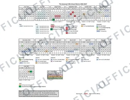 The Somerset Hills School District 2026-27 calendar