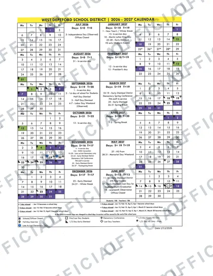 West Deptford Township Schools 2026-27 calendar