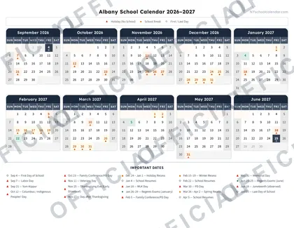 Albany School 2026-27 calendar