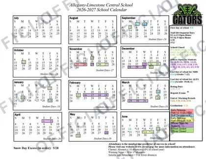 Allegany-Limestone Central School 2026-27 calendar