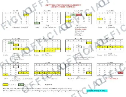 AMITYVILLE UNION FREE SCHOOL DISTRICT 2026-27 calendar