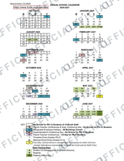 Baldwinsville Central School District 2026-27 calendar