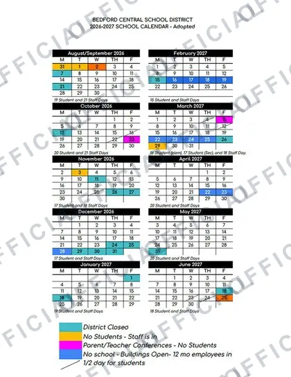 BEDFORD CENTRAL SCHOOL DISTRICT 2026-27 calendar