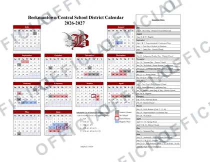 Beekmantown Central School District 2026-27 calendar