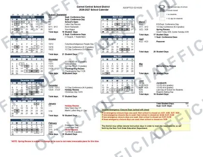 Carmel Central School District 2026-27 calendar