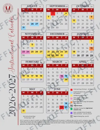 Carthage Central School District 2026-27 calendar