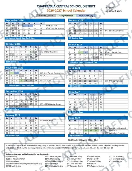 Chappaqua Central School District 2026-27 calendar