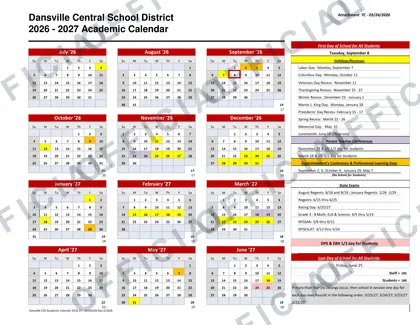 Dansville Central School District 2026-27 calendar