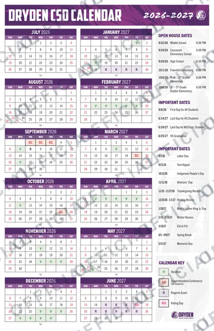 Dryden Central School District 2026-27 calendar