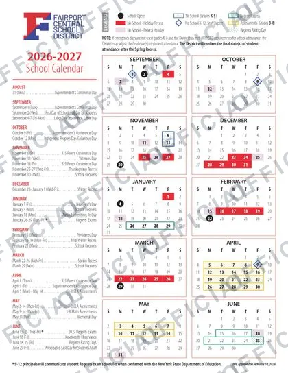 FAIRPORT CENTRAL SCHOOL DISTRICT 2026-27 calendar