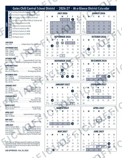 Gates Chili Central School District 2026-27 calendar