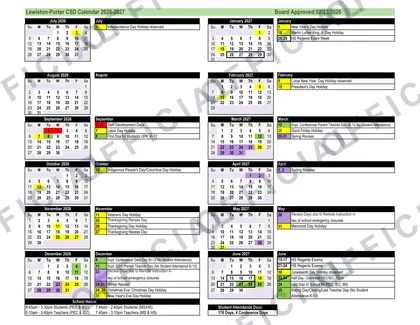 Lewiston-Porter CSD 2026-27 calendar