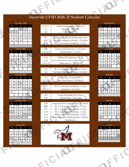 Maryvale UFSD 2026-27 calendar