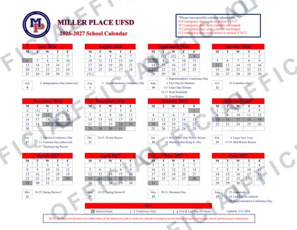 Miller Place UFSD 2026-27 calendar